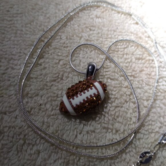 Glittery Football Charm 925 Silver Fashion Necklace NEW - Picture 1 of 2